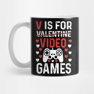 V is for video games, Gamer valentine gift Mug